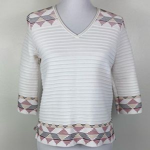Maje Marguerite Ribbed and Embroidered Geometric Sweater Top